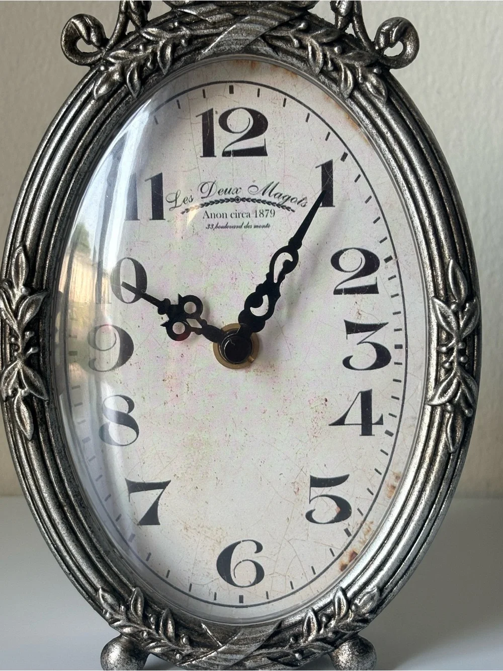 Vintage Style Table Clock French Farmhouse Silver Ornate Mantel Decor